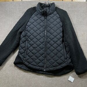 Bernardo Black Quilted Fleece Trim Jacket Style 21894B014 Size M